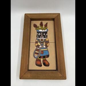 Vintage Texeramics Framed Terra Cotta Tile Art Kachina Doll 1977 Signed